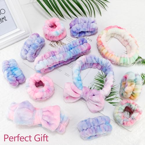 Chanaco Face Wash Headband 12Pcs Spa Headband and Wrist Bands for Washing Face Puffy Fuzzy Skincare Headbands for Women Teen Girl Gifts Trendy Stuff Hair Accessories for Women Girls