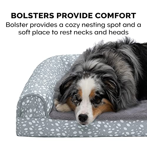 Furhaven Cooling Gel Dog Bed for Large Dogs w/ Removable Bolsters & Washable Cover, For Dogs Up to 125 lbs - Plush & Almond Print L Shaped Chaise - Gray Almonds, Jumbo Plus/XXL