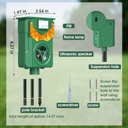 Solar Ultrasonic Cat Repellent Outdoor to Keep Cats Away, Squirrel Repellent Outdoor, Animal Repellent Ultrasonic Outdoor with Motion Sensor for Dog, Raccoon, Skunk, Fox, Deer, Coyote, Rabbit, Mole