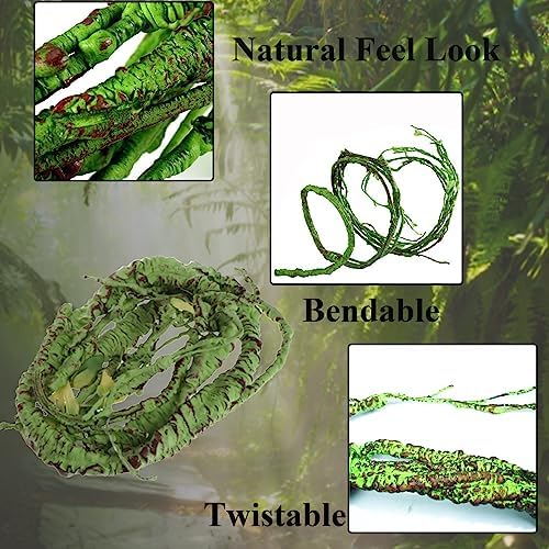 10Pcs Bearded Dragon Tank Accessories, Reptile Hammock Plants Bridge Jungle Climber Vines for Snakes Bearded Dragon Chameleon Gecko Lizard