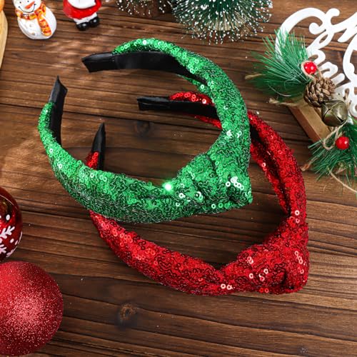 Christmas Knot Headbands for Women Red Sequins Hairband Wide Glitter Headband Girls Christmas Sparkle Headband Green Fashion Hair Accessories