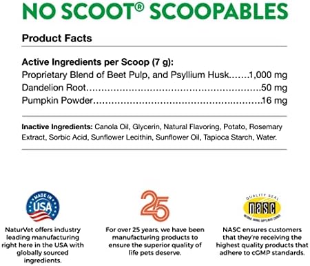 NaturVet Scoopables No Scoot For Dog Bite - Anal Gland Support For Dogs - Supports Normal Bowel Function - Chewable Stool & Bowel Health Pet Supplement - Pumpkin, Psyllium Husk, & Beet Pulp | 11oz Bag