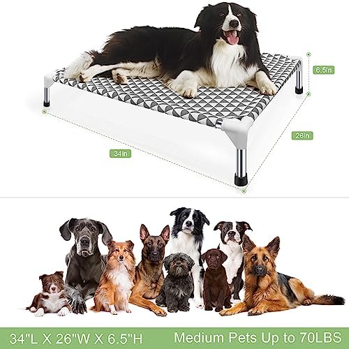 Elevated Outdoor Dog Bed, Medium Size, Cotton Material, Non-Slip Feet, Fits up to 70lbs