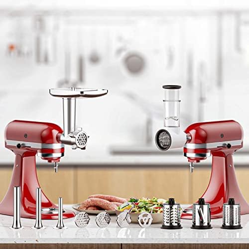 Gvode Meat Grinder and Cheese Grater Attachment for KitchenAid Stand Mixer, Slicer Shredder & Meat Grinder with Sausage Stuffer, 2 Pcs Accessories and Attachments for Kitchen aid
