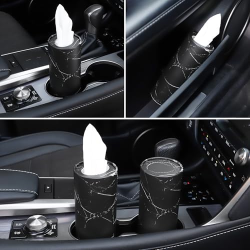 JUSTTOP Car Tissue Holder,Car Travel Kleenex Cup Holder with 4 Pack Facial Tissues,Convenient Tissue Bag,Car Accessories Interior for Women and Man 4 Canisters Black