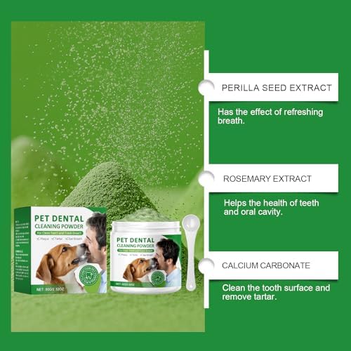 Dog Dental Powder,Dog Teeth Cleaning Powder,Dog Dental Cat Dental Care,Cat and Dog Teeth Cleaning,Canine Plaque Remover Helps Reduce Bad Breath,Improve Pet's Oral Cavity and Freshen Breath(80G)