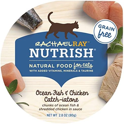 Rachael Ray Nutrish Natural Wet Cat Food, Ocean Fish & Chicken Catch-iatore Recipe, 2.8 Ounce Cup (Pack of 24), Grain Free, Brown (071190007049)
