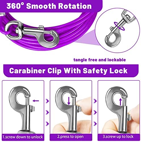Dog Tie Out Cable 10/15/20/25/30 FT Dog Runner for Yard Steel Wire Dog Cable with Durable Superior Clips Purple Dog Chains for Outside Dog Lead for Large Dogs Up to 165 lbs