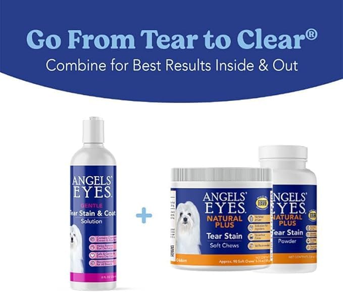 ANGELS' EYES Gentle Tear Stain Solution for Dogs and Cats | 8 oz Solution for Eye Area and Face | Remove Discharge, Dirt, Tear Stains, and Mucus