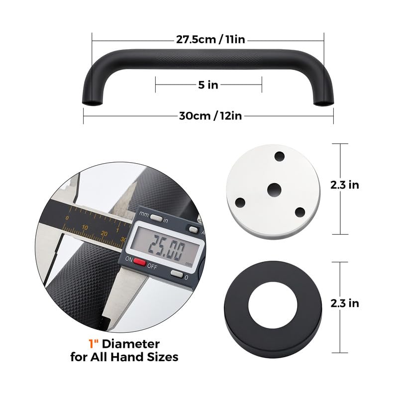 Grab Bars for Shower, 1 Pack 12-Inch Anti Slip Shower Handles for Elderly, Safety Shower Grab Bar, Stainless Steel Handicap Grab Bars for Bathroom (Black 1" Diameter)