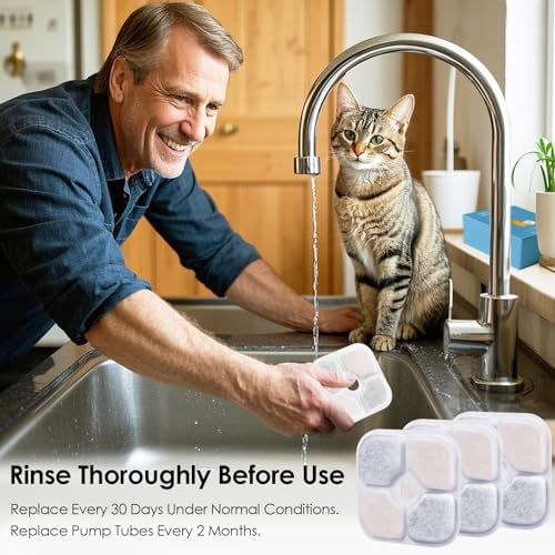 16-Pack Cat Water Fountain Filter Compatible With Catit Pixi Water Fountain Filter Replacement Triple Action Water Filter, 4 Pump Tubes 1 Hard Brush