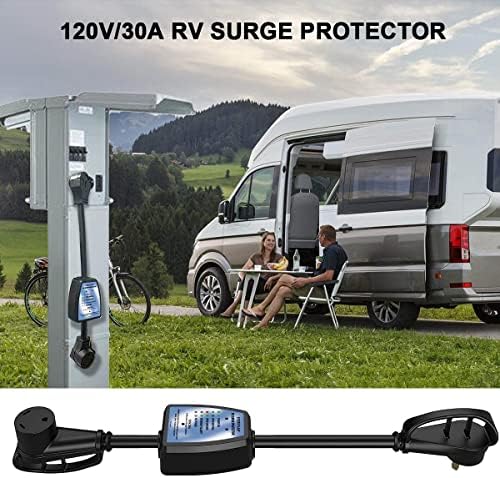 30amp Surge Protector for RV Accessories - POWSAF rv Voltage Protector/Monitor with Surge Protection(4100 Joules), Designed with Easy to Use Handles, ETL Listed, Black
