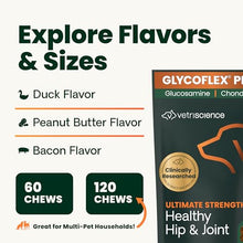 Load image into Gallery viewer, VetriScience Ultimate Strength Healthy Hip & Joint Chews, GlycoFlex Glucosamine, Chondroitin and Green-Lipped Mussel Joint Support Supplement for Dogs, Soothe Joint Discomfort, Duck, 120 Count