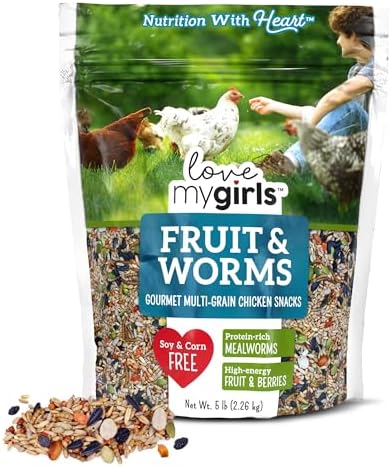Love My Girls: Chicken Snacks - Fruit & Worms - 5lb Bag - Global Harvest, Gourmet Multi-Grain Treats, Corn-Free, Nutritious & Protein Rich Mealworms