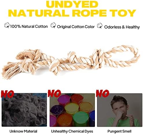 Fida Dog Rope Toys for Aggressive Chewers,Large Dog Toy Designed for Tug of War, Tough Dog Rope Toy Indestructible Made of Undyed Natural Cotton, 29" Large Dog Toys with 3 Big Knots and a Handle