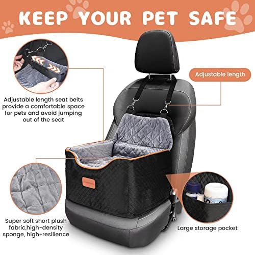 Memory Foam Pet Booster Seat with Washable Cover - Elevated, Anti-Slip for Small Dogs up to 35lbs, Seat Belt, Storage, Blankets