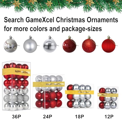 Silver & Red 1.6" Small Christmas Balls Christmas Tree Decoration Ornaments Shatterproof Hanging Balls for Birthday Halloween Holiday Wedding Decorations Set of 12pcs