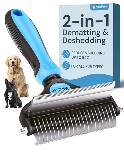 MalsiPree 2-in-1 Dog Grooming Brush & Undercoat Rake - Deshedding Brush and Dematting Comb for Long or Short Haired Dogs - Anti-Shedding Pet Tool - Deshedding Tool
