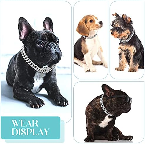Tallew Dog Chain Diamond Collar Walking Metal Chain Necklace with Secure Buckle Pet Cuban Style Collar Jewelry Accessories for Small Medium Large Dog Cats(22 Inch,Silver)