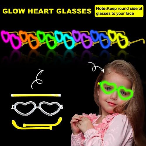 20 Pack Valentines Day Glow Heart Glasses Party Favor Supplies with 80 Glow Sticks & Connectors (for 20 Neon Glasses, 40 Bracelets or 13 Necklaces), Glow in Dark Accessories for Wedding Dance Camping