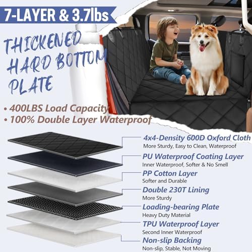 Back Seat Extender for Dogs Truck-Large Space, Dog Seat Cover Back Seat Hard Bottom Holds 400lbs, Sturdy Pet Seat Covers, Waterproof Backseat Dog Hammock for Trucks
