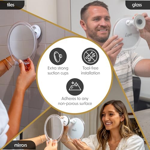 Luxo Shaving Mirror, Shower Mirror with a Razor Holder for Shaving with Powerful Suction Cup - Shatterproof Anti Fog Mirror for Shower (Clear)