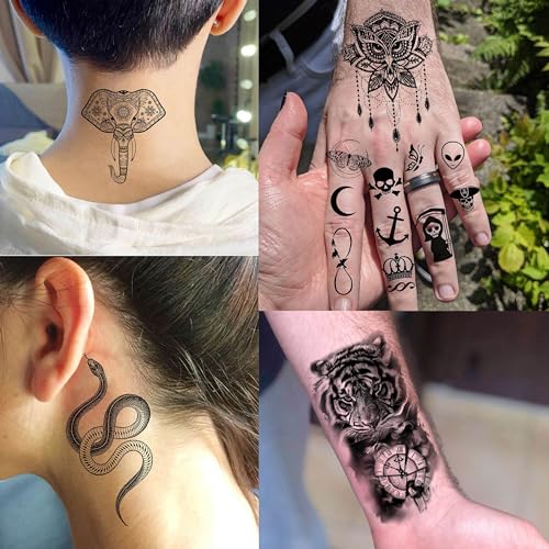 67 Sheets Black Realistic Rose Flower Temporary Tattoos For Women Girls Arm Thigh, Peony Moon Tiger Floral Temp Sleeve Tattoo Sticker Adult, Waterproof Fake Tatoos That Look Real And Last Long
