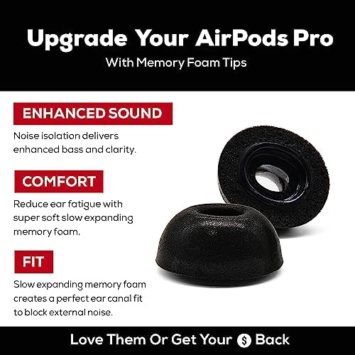 Memory Foam Earbud Tips - Premium Noise Isolation, Replacement Foam Ear Tips, 3 Pairs for Airpods Pro (SFAIR, S/M/L, Black, Tester Pack)