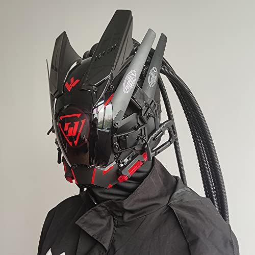 KYEDAY Punk Mask Cosplay for Men, Round Light with Braids Mask Cosplay Halloween Fit Party Music Festival Accessories