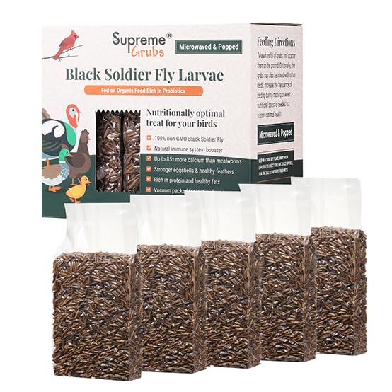 Supreme Grubs Natural Black Soldier Fly Larvae for Chickens, 85X More Calcium Than Mealworms-High Protein Grub Food Chicken Treats for Hens, Probiotic-Rich Chicken Feed, Calcium-Dense Bird Treat 5lb