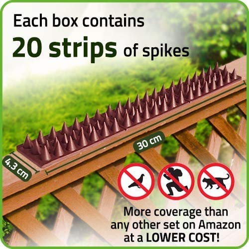 De-Bird Defender Spikes, 20 Pack Bird Deterrent, Squirrel Spikes, Anti Climb Spikes, Keep Cats Raccoon Pigeon Away, Easy Install Bird Spikes Strips, 20 Foot