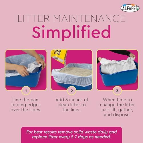 Alfapet Elastic Cat Litter Box Liners - Extra Giant 10 Count - Tear-Resistant Cat Litter Bags - Waterproof Kitty Litter Liners - Fits Litter box Pan Sizes XL, Giant, X-Giant, 37" x 18", 20 lb Capacity