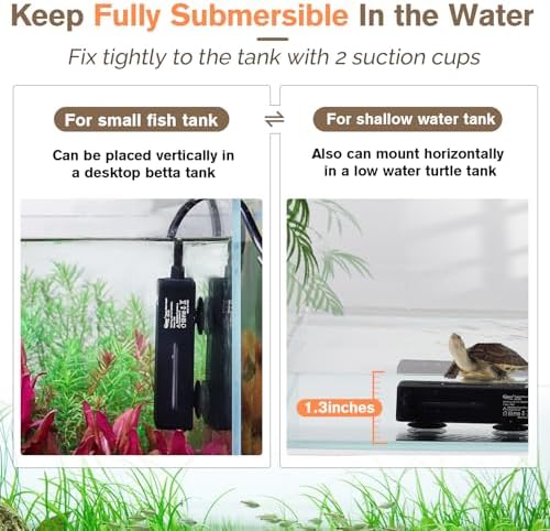 hygger Mini Fish Tank Submersible Heater 20W for 1-5 Gallons Desktop Betta Aquarium Heater with Digital Display Controller Adjustable Temperature