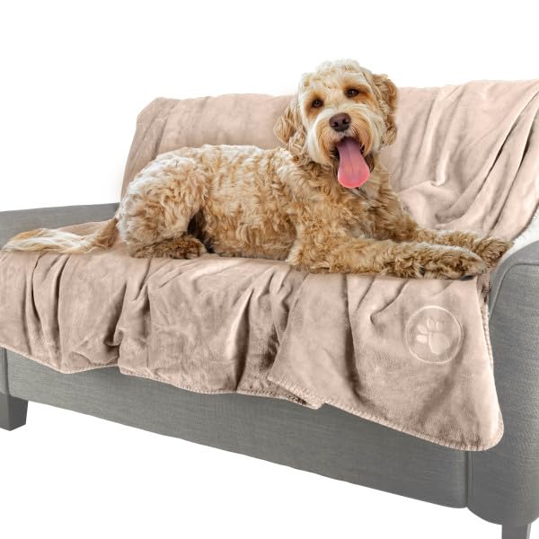 PETMAKER Dog Blanket - 60x80in Reversible Sherpa Blanket - Throw Blankets for Bed, Couch, Crate, or Car - Machine Washable Puppy Essentials (Tan)