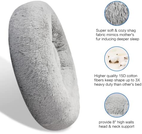 SAVFOX Plush Calming Dog Beds, Donut Dog Bed for Small Dogs, Medium, Large & X-Large, Comfy Cuddler Dog Bed and Cat Bed in Faux Fur, Washable Dog Bed, Multiple Sizes S-XXL