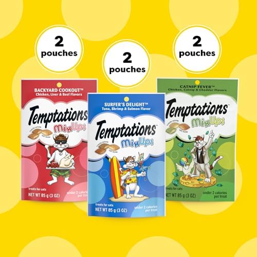 Temptations MixUps Variety Pack Flavors Crunchy and Soft Cat Treats, 3-oz pouches, Pack of 6