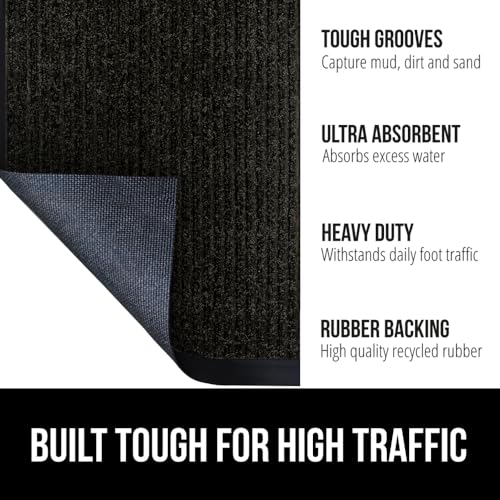 Gorilla Grip Waterproof Heavy Duty Traffic Guard Doormat, Stain and Fade Resistant, Durable Rubber, Low Profile Door Mat, Shoe Scraper, Welcome Mats for Entry, 47x35, Jet Black