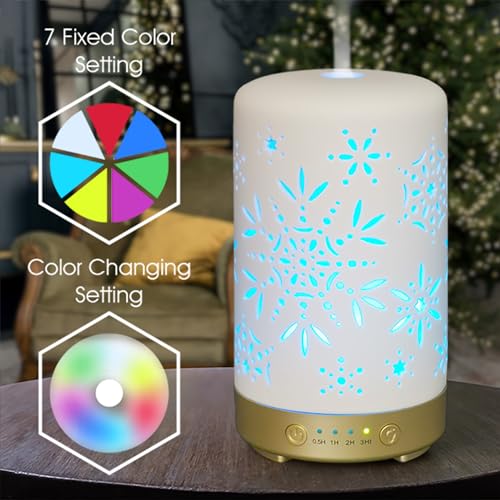 Earnest Living Essential Oil Diffuser White Ceramic Diffuser 100 ml Timers Night Lights and Auto Off Function Home Office Humidifier Aromatherapy Diffusers for Essential Oils