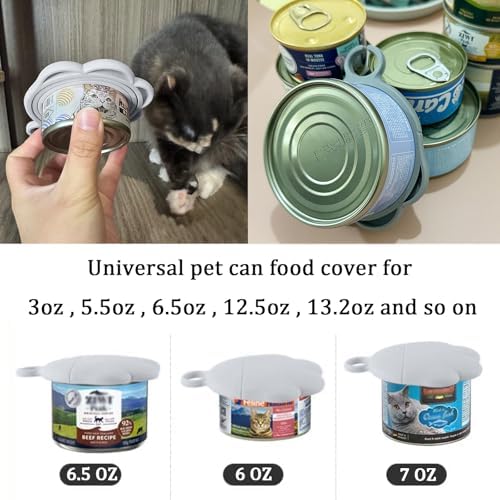 3 Pcs Cat Food Can Covers & One Can Opener | Cute Paw Shape Can Covers and Opener Spatula Cat Wet Food Spoon | Universal BPA Free Silicone Can Food Spoon & Covers for Dog Cat Cans(Grey)