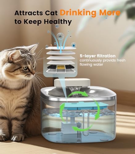 oneisall Wireless Cat Water Fountain, 3.5L/118oz Battery Operated Pet Fountain Stainless Steel, Automatic Cat Drinking Fountain Cordless & Rechargeable with Motion Sensor and Low Noise Running