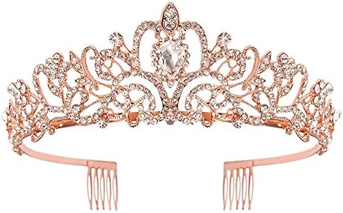 COCIDE Tiara Crystal Crowns Princess Rhinestone Crown with Combs Bride Headbands Bridal Wedding Prom Birthday Party Hair Accessories Jewelry for Women Girls (Rose Gold)