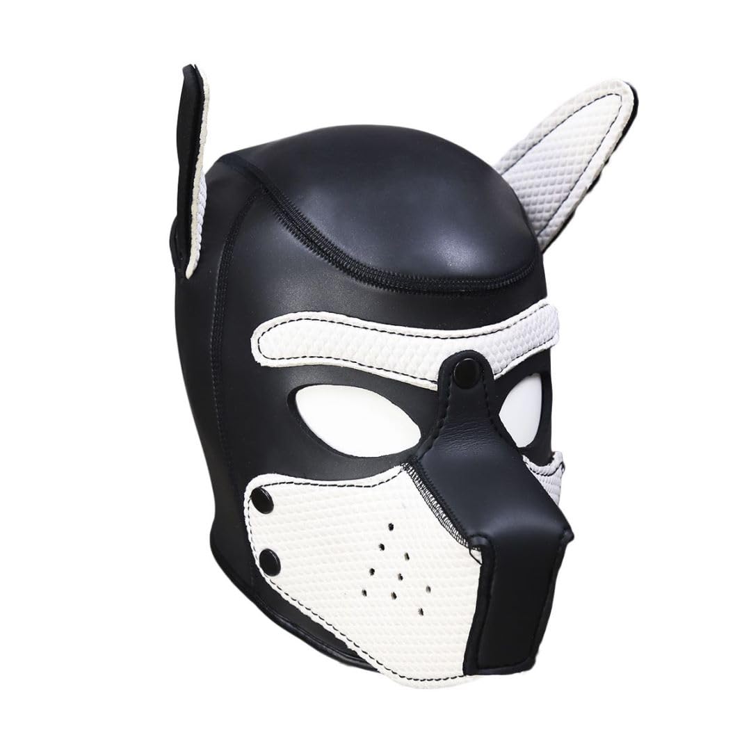 QUYUWOWO Neoprene Dog Full Face Puppy Mask Removable Pup Hood Halloween Mask (White, Mask)
