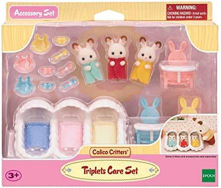 Calico Critters Triplets Care Set - Dollhouse Playset with 3 Hopscotch Rabbit Figures & Accessories Included