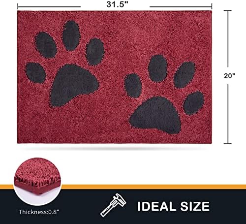 PURRUGS Dirt Trapper Door Mat 20" x 31.5", Non-Skid/Slip Machine Washable Microfiber Entryway Rug, Dog Doormat, Super Absorbent Welcome Mat for Muddy Wet Shoes and Paws, Burgundy Red