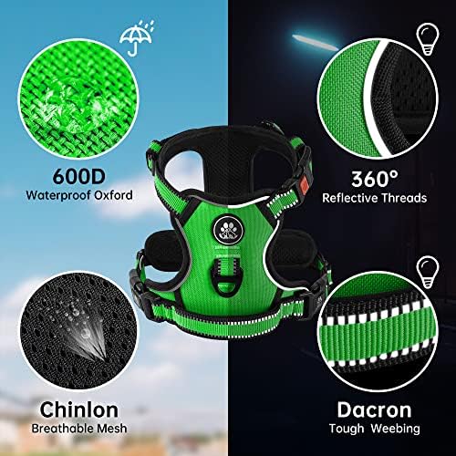 NESTROAD No Pull Dog Harness,Adjustable Oxford Dog Vest Harness with Leash,Reflective No-Choke Pet Harness with Easy Control Soft Handle for Large Dogs(X-Large,FluorescentGreen)