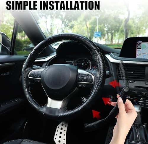 Amiss 3pcs Car Carbon Fiber Anti-Skid Steering Wheel Cover,Segmented Steering Wheel Protector, Butterfly Steering Wheel Cover, Universal 99% Car Wheel Cover Protector, Car Interior Accessories(Black)