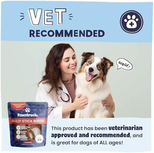 Pawstruck All-Natural 4" Bully Stick Rings for Dogs - Rawhide-Free, 100% Beef, Single Ingredient Dental Chew Bones - Fully Digestible, Low Odor - 3 Pack - Packaging May Vary