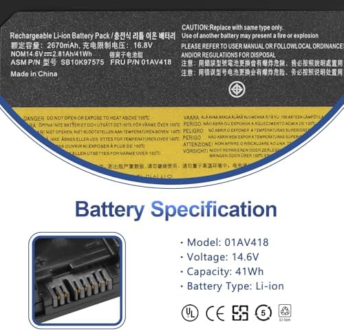 ANTIEE 01AV418 Laptop Battery Replacement for Lenovo ThinkPad E570 E570C E575 Series 01AV417 SB10K97574 01AV414 SB10K97571 SB10K97575 01AV415 01AV416 SB10K97572 4X50M33574 14.6V 41Wh 2810mAh