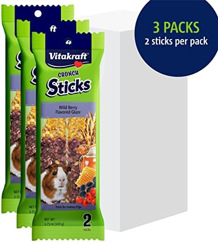 Vitakraft Crunch Sticks Guinea Pig Treat, Wild Berry and Honey, Multi Pack of 6 Sticks