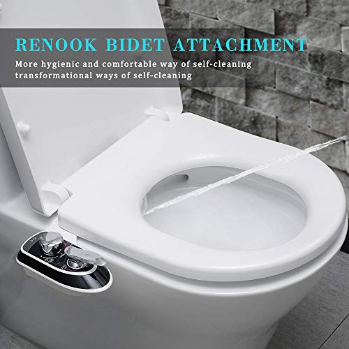 RENOOK Fresh Water Bidet Attachment for Toilet - Self Cleaning Dual Nozzle Sprays Hot & Cold Water β Non Electric Bidet Toilet Seat Attachment - Toilet Washer Bidet Seat for Female & Male Hygiene.